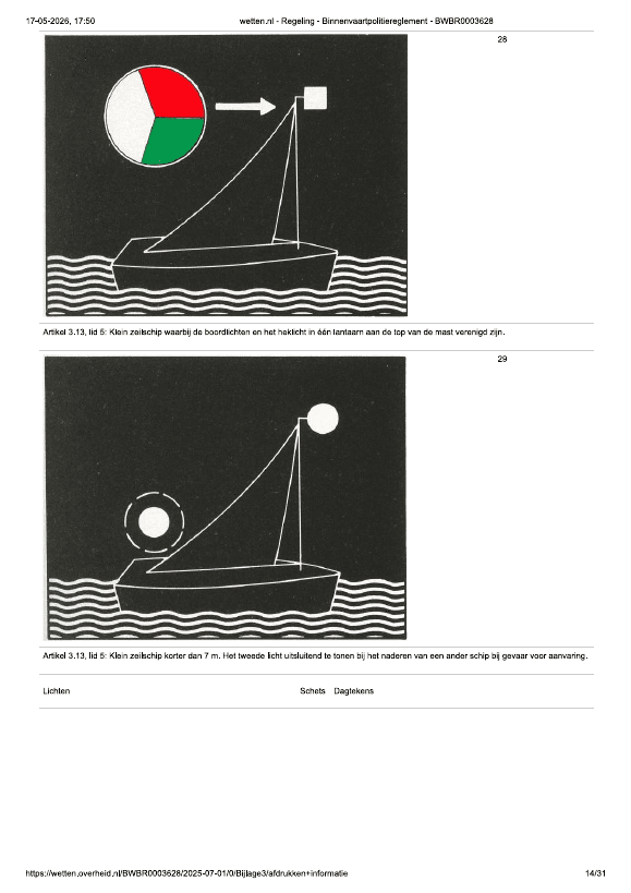 Scheepslicht: Artikel 3.15 lid 5 – Hoekstekens; lid 7 – Bij naderen ander schip rondom zichtbaar licht