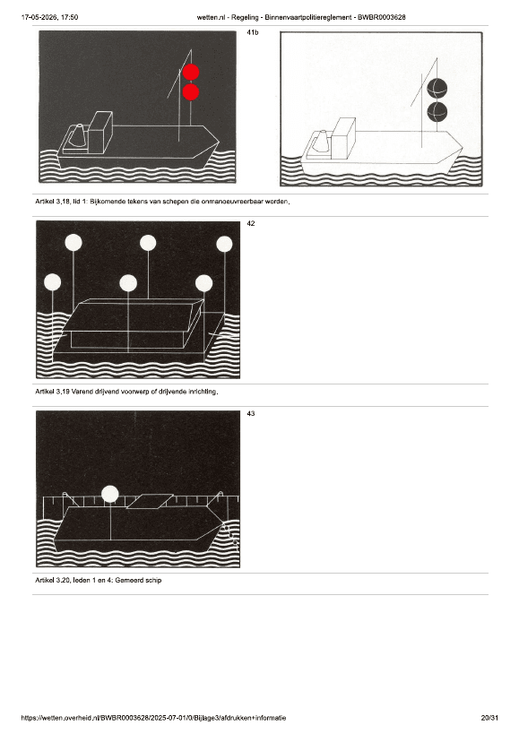 Scheepslicht: Artikel 3.19 – Drijvende inrichting; Artikel 3.20 – Stilliggend schip