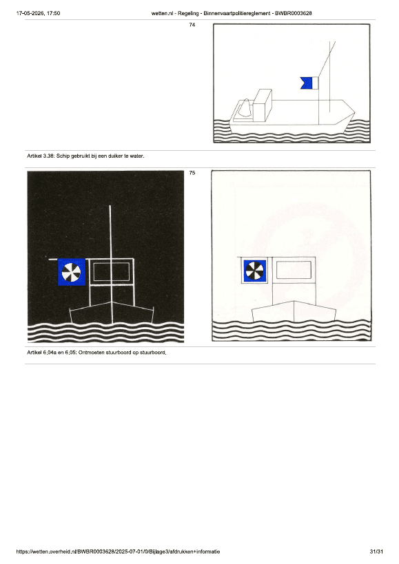 Scheepslicht: Artikel 3.38 – Schip dat gevaarlijke stoffen vervoert (blauwe kegels/lichten)